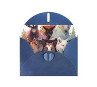 DLXW Carte vierge avec enveloppe - Motif loups et rennes - 15,2 x 10,2 cm - Enveloppe bleue