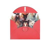 DLXW Carte vierge avec enveloppe - Motif loups et rennes - 15,2 x 10,2 cm - Enveloppe rouge