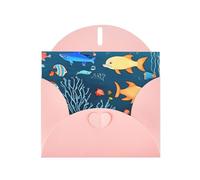 DLXW Carte vierge bleue avec enveloppe - Motif monde sous-marin - 15,2 x 10,2 cm - Enveloppe rose