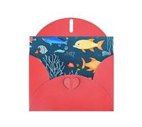 DLXW Carte vierge bleue avec enveloppe - Motif monde sous-marin - 15,2 x 10,2 cm - Enveloppe rouge