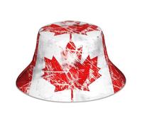DLXW Chapeau bob unisexe réfléchissant réversible - Impression double face Protection UV Léger et respirant pour activités de plein air Drapeau du Canada rétro Noir