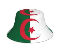 DLXW Chapeau bob unisexe réfléchissant réversible imprimé double face protection UV léger et respirant pour activités de plein air drapeau de l'Algérie noir