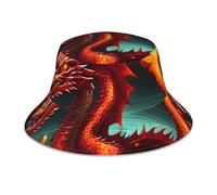 DLXW Chapeau de pêcheur double face avec bande réfléchissante pour femme et homme - Chapeau de pêche - Double face - Dragon King in Fire - Noir