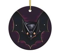 Dlxw Décorations de sapin de Noël rondes en céramique élégantes à suspendre pour hommes et femmes, chauve-souris fantôme noir