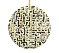 Dlxw Décorations de sapin de Noël rondes en céramique élégantes à suspendre pour hommes et femmes, labyrinthe, carte au trésor
