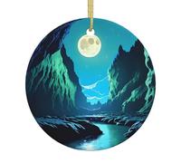 Dlxw Décorations de sapin de Noël rondes en céramique élégantes à suspendre pour hommes et femmes, souvenirs d'eau, lune et grotte