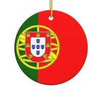 Dlxw Décorations de sapin de Noël rondes en céramique élégantes à suspendre pour hommes et femmes, souvenir du drapeau portugais