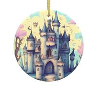 Dlxw Décorations de sapin de Noël rondes en céramique élégantes à suspendre pour hommes et femmes, souvenirs de château de conte de fées