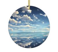 Dlxw Décorations de sapin de Noël rondes en céramique élégantes à suspendre pour hommes et femmes, souvenirs de nuages blancs sur la mer