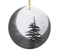 Dlxw Décorations de sapin de Noël rondes en céramique élégantes à suspendre pour hommes et femmes Souvenirs Lune Pin Tree