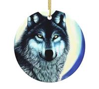 Dlxw Décorations de sapin de Noël rondes en céramique élégantes à suspendre pour hommes et femmes, souvenirs de loup sous la lune