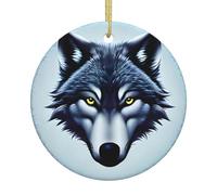 Dlxw Décorations de sapin de Noël rondes en céramique élégantes à suspendre pour hommes et femmes Souvenirs tête de loup féroce