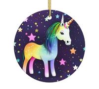 Dlxw Décorations de sapin de Noël rondes en céramique élégantes à suspendre pour hommes et femmes, souvenir d'un cheval et étoile