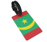 Dlxw Identifiant de bagage en PVC durable avec sangle détachable - Design compact, panneau d'informations personnelles, idéal pour les voyages et un usage quotidien. Drapeau de la Mauritanie