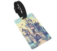 Dlxw Identifiant de bagage en PVC durable avec sangle détachable - Design compact, panneau d'informations personnelles, idéal pour les voyages et un usage quotidien Château de conte de fées