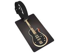 Dlxw Identifiant de bagage en PVC durable avec sangle détachable - Design compact, panneau d'informations personnelles, idéal pour les voyages et un usage quotidien Guitare noire
