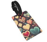 Dlxw Identifiant de bagage en PVC durable avec sangle détachable - Design compact, panneau d'informations personnelles, idéal pour les voyages et un usage quotidien Motif fleurs en forme de cœur
