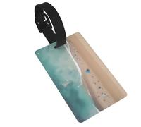 Dlxw Identifiant de bagage en PVC durable avec sangle détachable - Design compact, panneau d'informations personnelles, idéal pour les voyages et une utilisation quotidienne vue aérienne de la plage