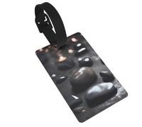 Dlxw Identifiant de bagage en PVC durable avec sangle détachable - Design compact, panneau d'informations personnelles, idéal pour les voyages et un usage quotidien avec pierre noire en forme de cœur