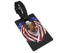 Dlxw Identifiant de bagage en PVC durable avec sangle détachable - Design compact, panneau d'informations personnelles, idéal pour les voyages et un usage quotidien Drapeau des États-Unis Aigle