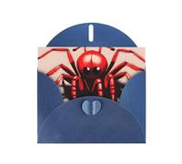 DLXW Jolie petite araignée rouge vierge avec enveloppe, carte de vœux, carte de remerciement, 15,2 x 10,2 cm, enveloppe bleue