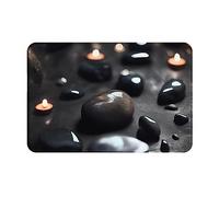DLXW Paillasson antidérapant en flanelle épaisse - Tapis multi-usage pour porte d'entrée, cuisine, salle de bain, durable et facile à nettoyer - Noir Mystère Cœur Pierre