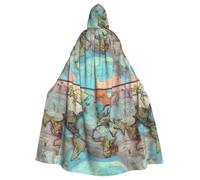 DLXW Renaissance adulte cape à capuche polyester cape victorienne capelle médiévale hobbit Halloween costume dessin animé carte du monde