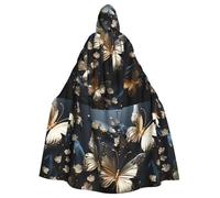 DLXW Renaissance adulte cape à capuche polyester cape victorienne capelle médiévale hobbit Halloween costume or blanc papillons noir