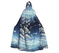 DLXW Renaissance adulte cape à capuche polyester cape victorienne capelle médiévale hobbit Halloween costume blanc nuages sur la mer