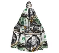 DLXW Renaissance adulte cape à capuche polyester cape victorienne capelle médiévale hobbit Halloween costume motifs billets de banque
