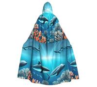 DLXW Renaissance adulte cape à capuche polyester cape victorienne capelle médiévale hobbit Halloween costume baleines sous la mer