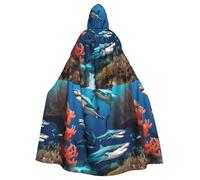 DLXW Renaissance adulte cape à capuche polyester cape victorienne capelle médiévale hobbit Halloween costume sous-marin requin corail