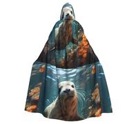 DLXW Renaissance adulte cape à capuche polyester cape victorienne capelle médiévale hobbit Halloween costume phoque chiot dans l'eau