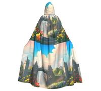 DLXW Renaissance adulte cape à capuche polyester cape victorienne capelle médiévale hobbit Halloween costume extérieur de la porte du château