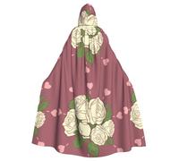 DLXW Renaissance adulte cape à capuche polyester cape victorienne capelle médiévale hobbit Halloween costume blanc rose of love