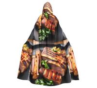 DLXW Renaissance adulte cape à capuche polyester cape victorienne capelle médiévale hobbit Halloween costume torréfié doré