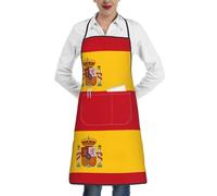 DLXW Tablier de chef professionnel réglable pour homme et femme, avec poches, parfait pour une utilisation dans la cuisine. Drapeau espagnol