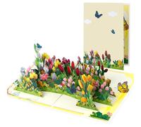 DLYMXGC Row of Tulipes Pop Up Paper Flower Bouquet Cartes de vœux avec note vierge et enveloppe Cadeau idéal pour célébrer l'amour, les vacances, un anniversaire, un anniversaire de mariage, des