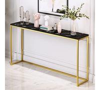 DLYZAYE Table console console rectangulaire de 30 cm de large en laiton, table d'entrée en fer métallique, base stable pour salon et chambre à coucher (noir, dimensions