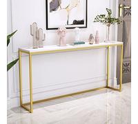 DLYZAYE Table console, table console, table console rectangulaire de 11,8 pouces de large en laiton, table d'entrée en fer métallique, base stable pour le salon et la chambre à coucher (Color : White)