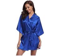 DLZFUDTY Peignoir De Bain Femme,Peignoir De Bain Homme Peignoir Kimono en Soie for Femme, Peignoir de Demoiselle d'honneur, Sexy Satin(Blue1,L)