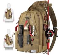 DLZFUDTY Sac De Peche,Sac A Dos De Peche Sac À Dos De Pêche avec Bandoulière Et Porte-Canne; Boîte, for Hommes Femmes(Khaki)