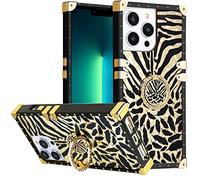DMaos Coque pour iPhone 13 Pro Max avec Anneau de Support, Valise réfléchissante dorée - Design Tendance pour Femme - Béquille en Diamant Scintillant - Qualité supérieure - Zébré