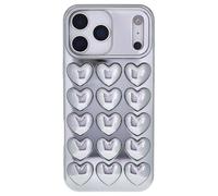DMaos Coque pour iPhone 15 pour femme, coque en gel 3D Pop Bubble Heart Kawaii, jolie fille pour iPhone 15 de 6,1", argenté