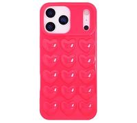 DMaos iP 17 Pro Max Coque pour femme, coque en gel 3D Pop Bubble Heart Kawaii, jolie fille pour iP17 Pro Max 6,9", rose vif