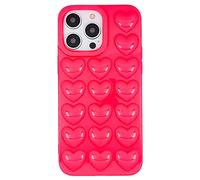 DMaos iPhone 14/iPhone 13 Case for Women, 3D Pop Bubble Heart Gel Cover, Cute Girly 6,1 Pouces - Rose Chaud