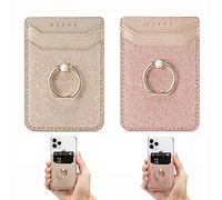 DMaos Lady Card Case avec Bracelet Porte - Monnaie 2 pièces RFID Credit Wallet Grip arrière pour iPhone et Smartphone Samsung - Rose + Or