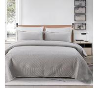 DMBAOD Couvre Lit 2 Personnes 220X240cm, Ensemble de literie à Motif de Ligne en Velours de Lait，Couvre-Lit Matelassé， Dessus De Lits Et Couvre-Lits De Luxe avec 2 Taies d'oreiller Gris 220x240cm