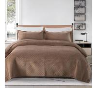 DMBAOD Couvre Lit 2 Personnes 220X240cm, Ensemble de literie à Motif de Ligne en Velours de Lait，Couvre-Lit Matelassé， Dessus De Lits Et Couvre-Lits De Luxe avec 2 Taies d'oreiller café 220x240cm