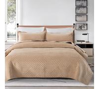 DMBAOD Couvre Lit 2 Personnes 220X240cm, Ensemble de literie à Motif de Ligne en Velours de Lait，Couvre-Lit Matelassé， Dessus De Lits Et Couvre-Lits De Luxe avec 2 Taies d'oreiller Beige 220x240cm